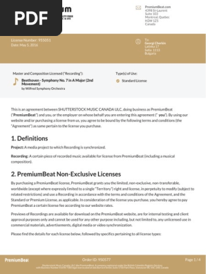 PremiumBeat License of Beethoven Symphony No 7