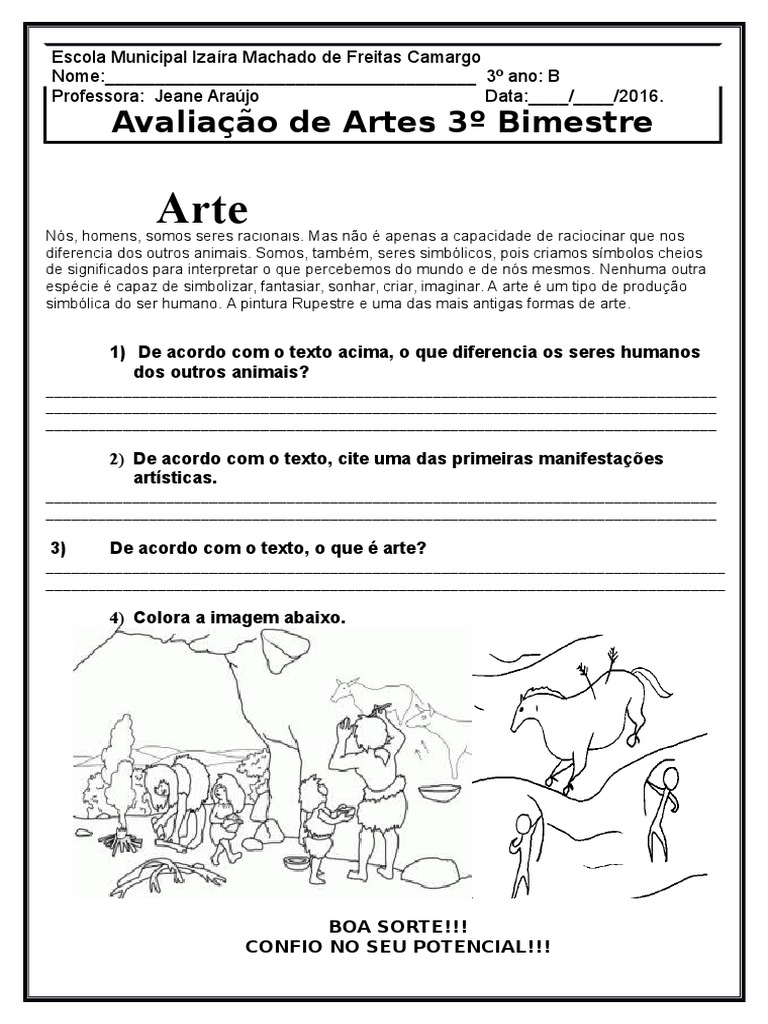 Avaliação de Artes 3º Ano Fundamental | PDF