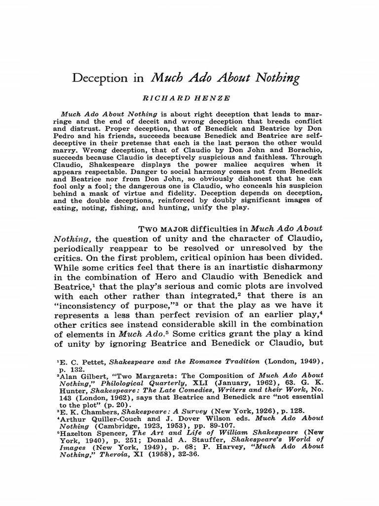 Theme of Deception in Much Ado PDF Much Ado About Nothing Early