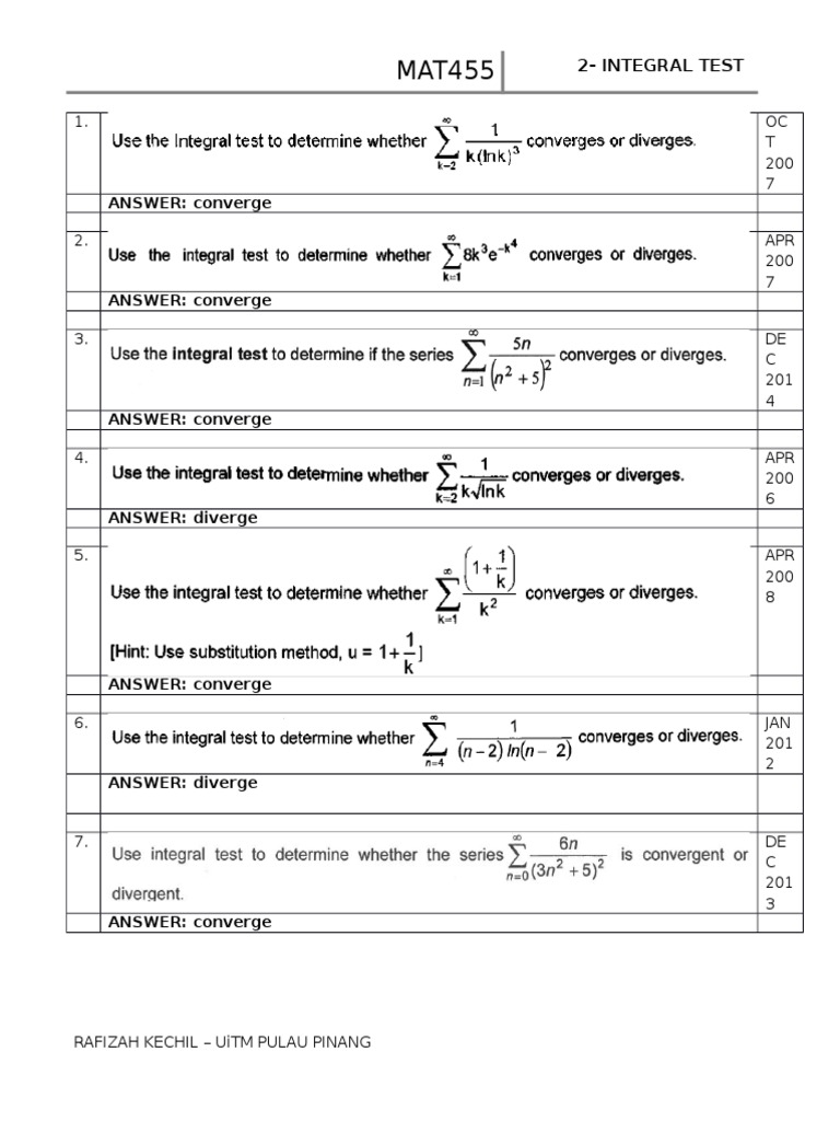 Integral Test Results for MAT455 | PDF | Science & Mathematics ...