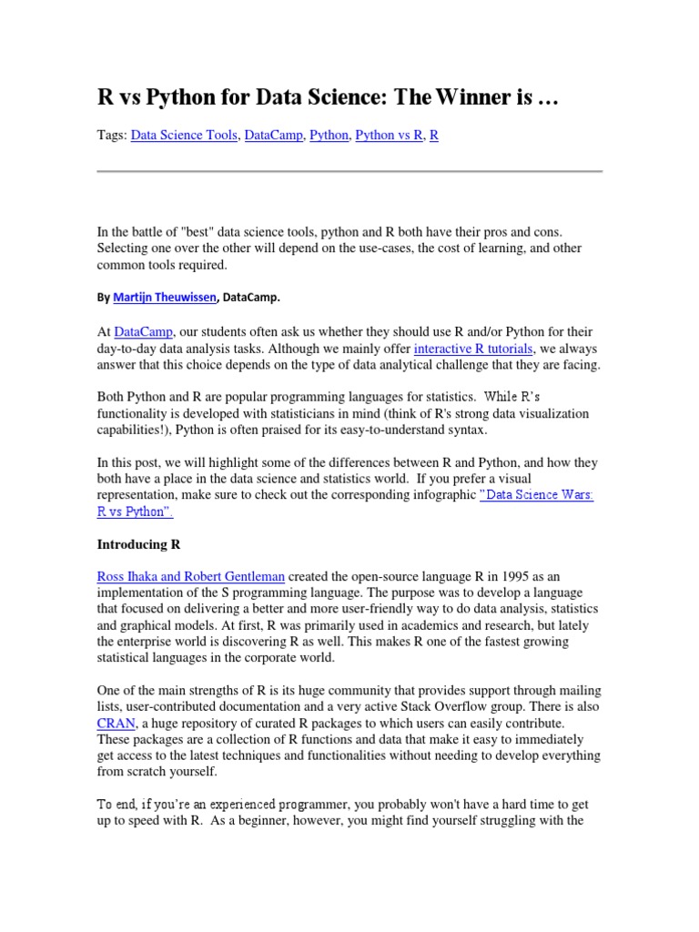 R Vs Python For Data Science | PDF | R (Programming Language) | Python ...