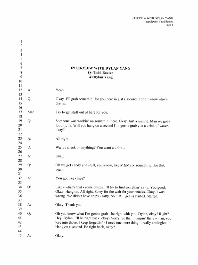Transcript: Wausau Police Department Interview With Dylan Yang | PDF ...