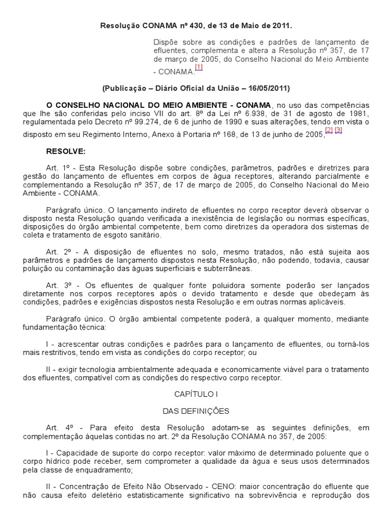 Resolução Conama 430-11 | PDF | Águas residuais | Ambiente natural
