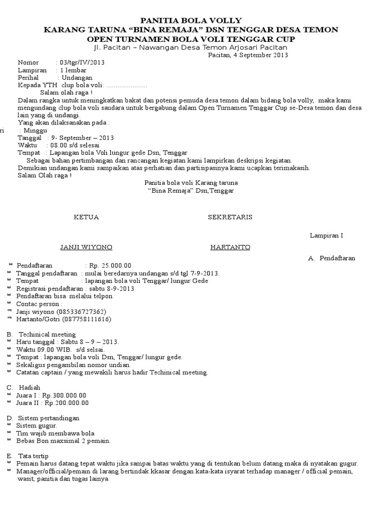 Contoh Undangan Bola Volly Docx