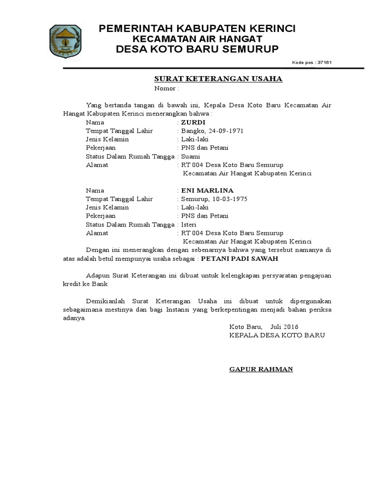 Contoh Surat Izin Usaha Dari Camat Id Lif Co Id