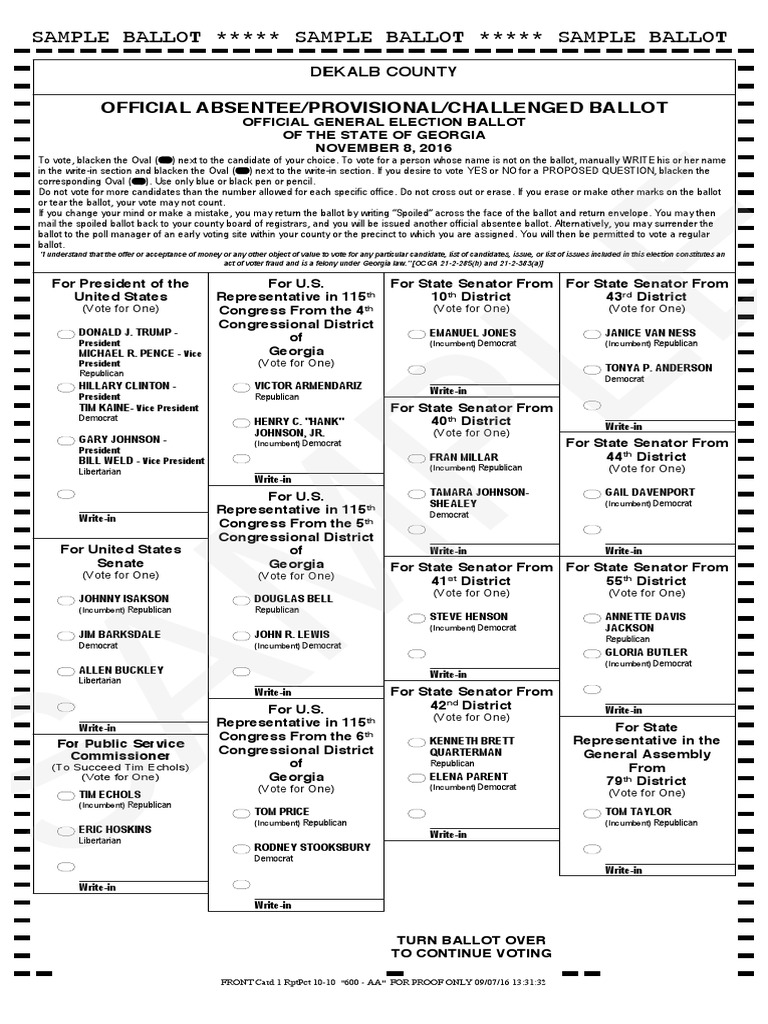 Dekalb Sample Ballot 2016 Gen Election Ad Valorem Tax (U.S
