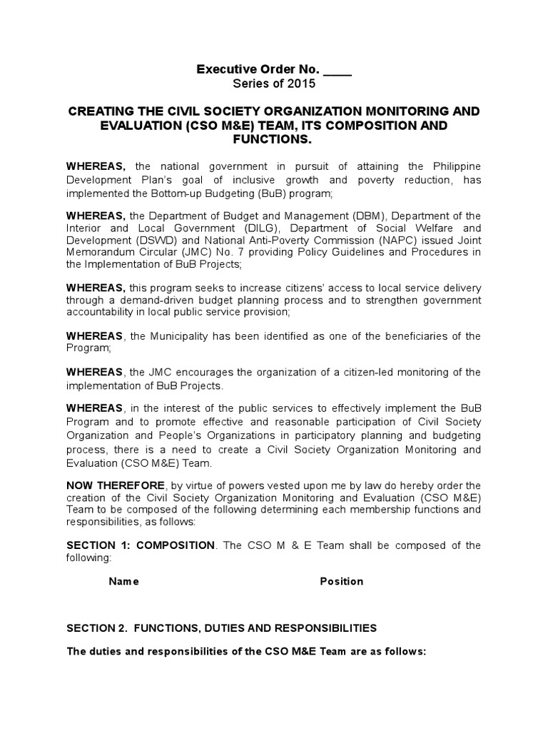 Executive Order No. Series of 2015 PDF