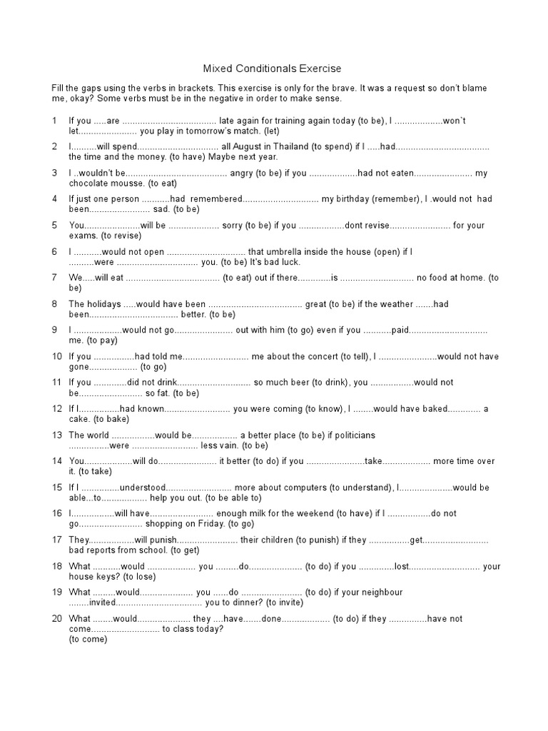 Mixed Conditonals Exercise Student | PDF