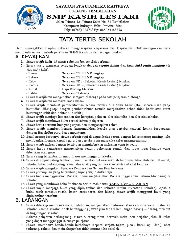 Tata Tertib Sekolah | PDF