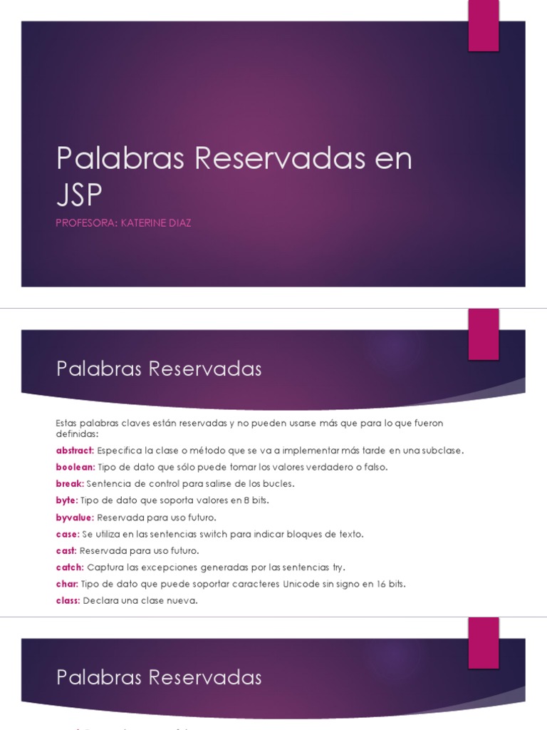 Palabras Reservadas en JSP | PDF | Método (programación de computadora ...