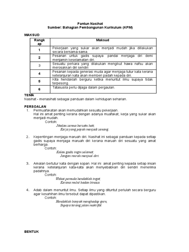 Pantun Nasihat Bersatu Hati Pdf