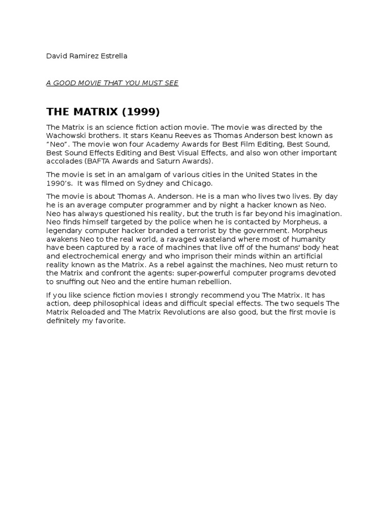 Must-See Sci-Fi: The Matrix (1999) | PDF