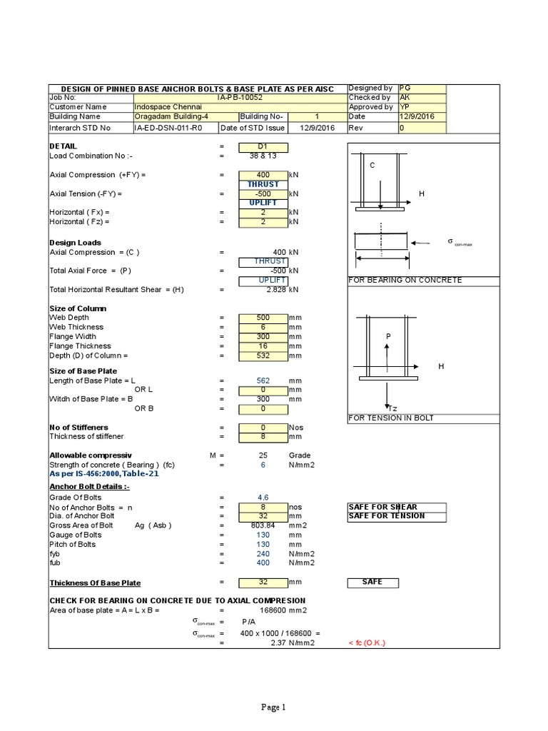 Pinned Base As Per AISC-Detail-A-R0 | PDF