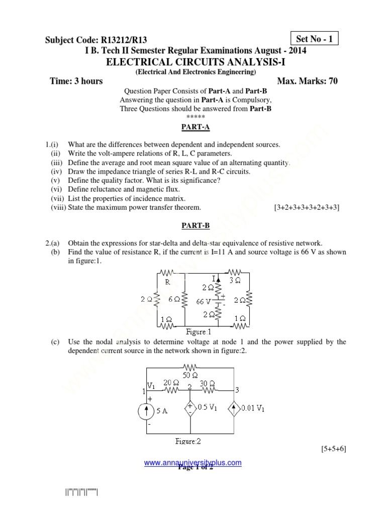 Electrical Circuits Analysis-I Question Paper | PDF | Series And ...