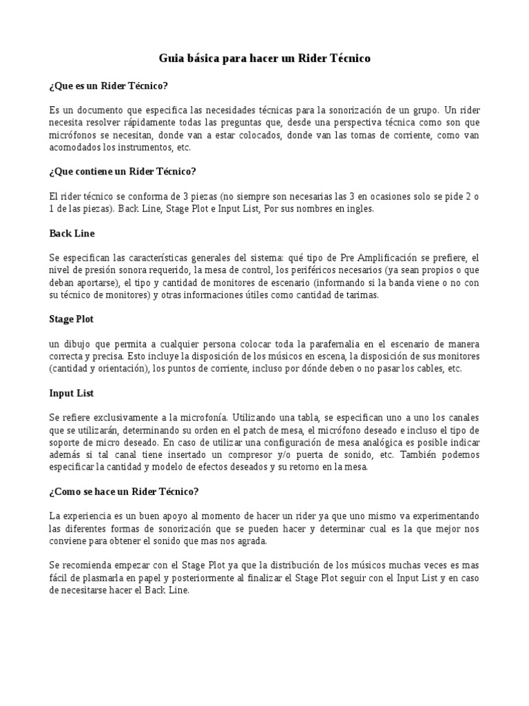 Guia Como Hacer Un Rider Tecnico | PDF | Informática y tecnología de la ...