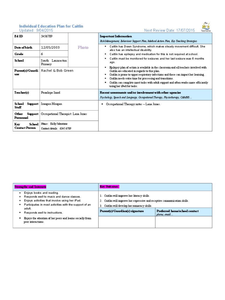 Caitlin's Individual Education Plan (IEP) | PDF | Letter Case ...