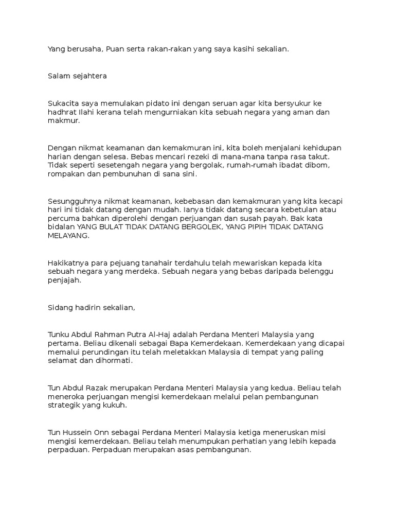 Contoh Teks Pidato Kemerdekaan Malaysia