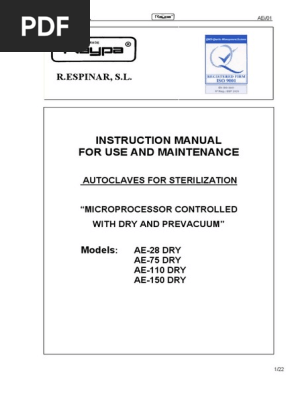 Raypa Sterilizer Ae 28 75 110 150 Instruction Manual