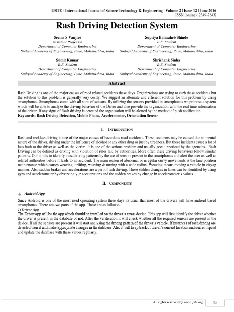 Rash Driving Detection System Using Smartphones | PDF | Android ...