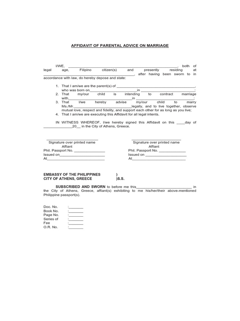 Parental Advice Affidavit for Marriage | PDF