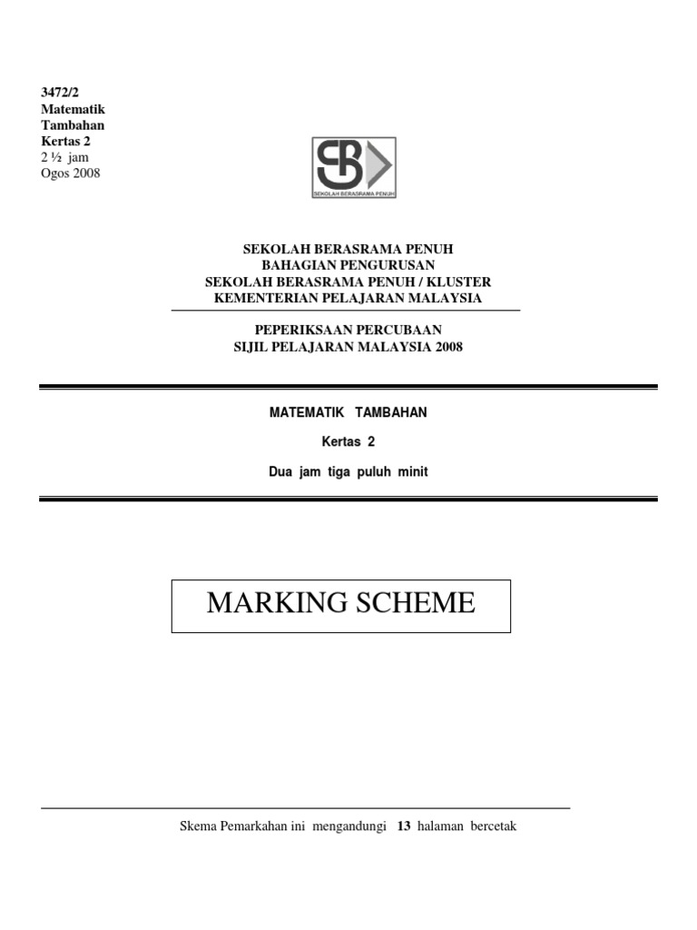 Marking Scheme 2 Jam Ogos 2008 PDF Triangle Geometry Elementary Geometry