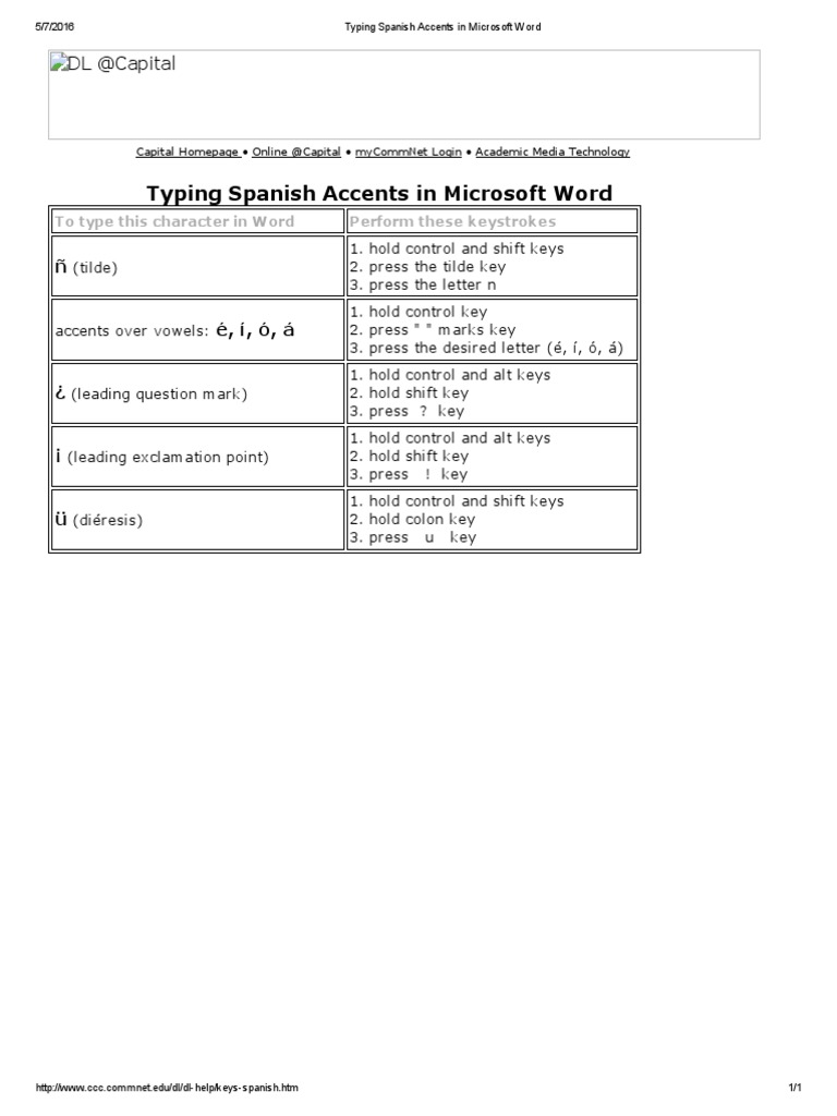 Typing Spanish Accents in Microsoft Word PDF