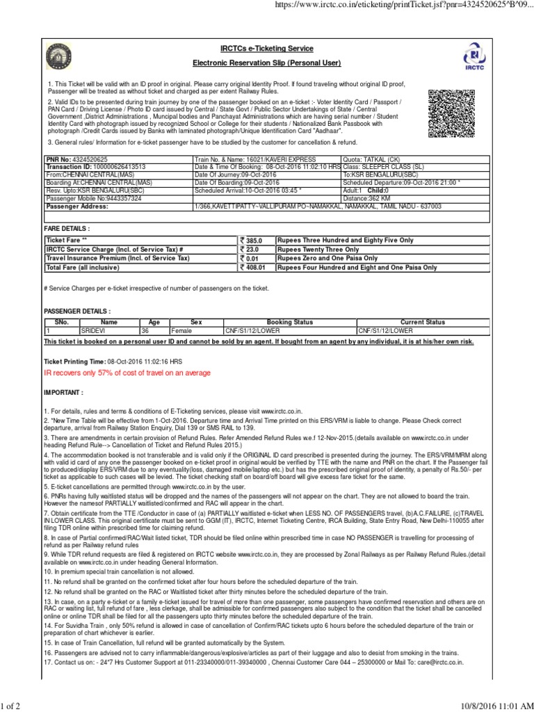 IRCTC e-Ticketing Guidelines and Details | PDF | Identity Document ...