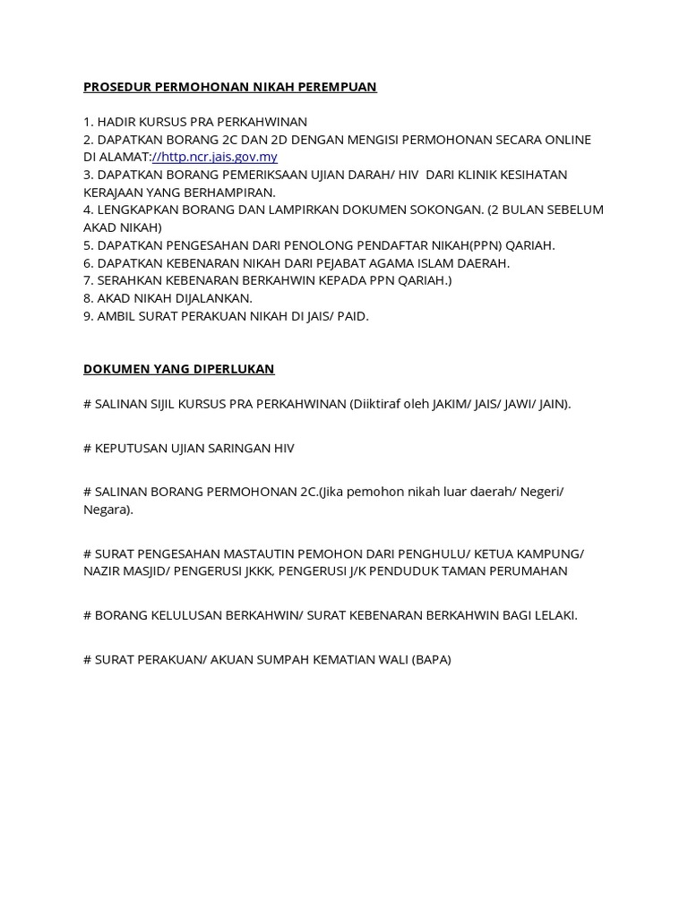 Prosedur Permohonan Nikah Perempuan Pdf