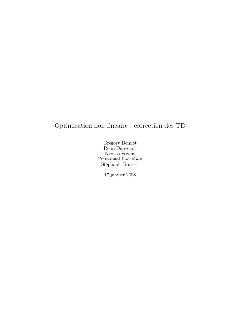 Optimisation non linéaire : TD et exercices | PDF | Optimisation ...