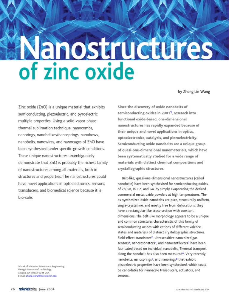 Reading2 Nanostructures ZnO PDF | PDF | Zinc Oxide | Nanowire