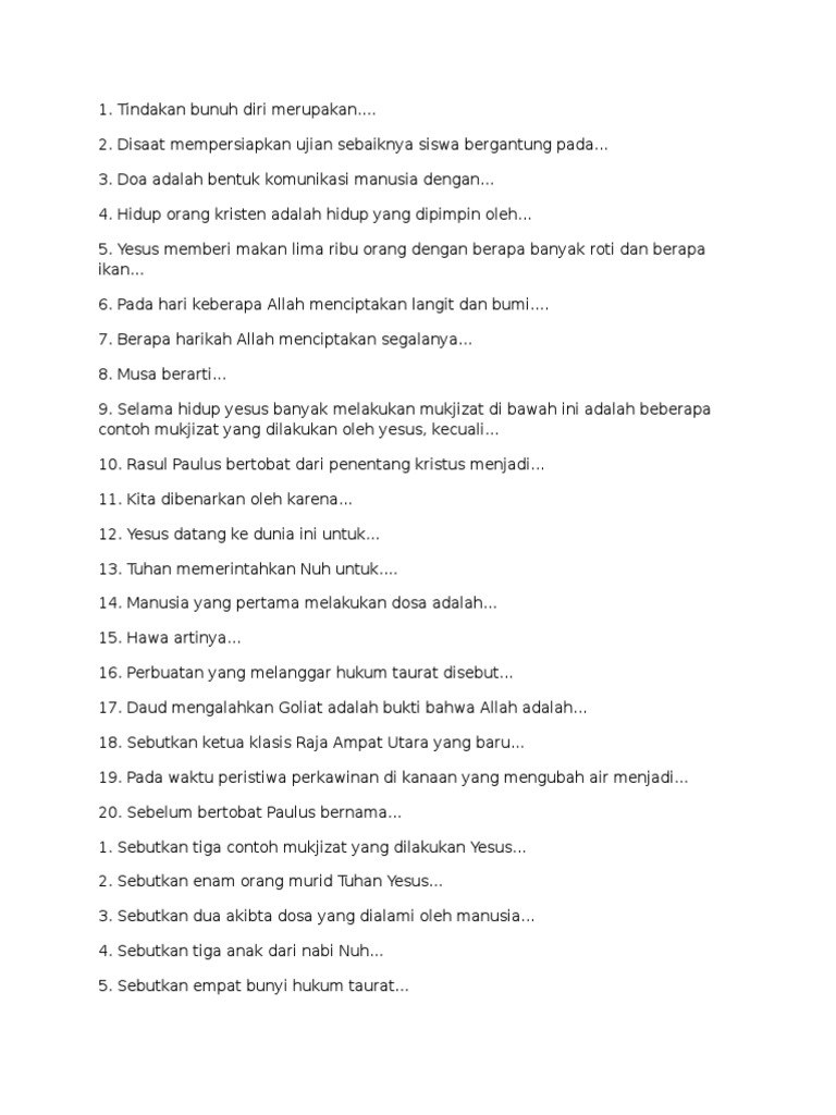 Contoh Soal Agama Kristen Kelas 4 Sd Pdf