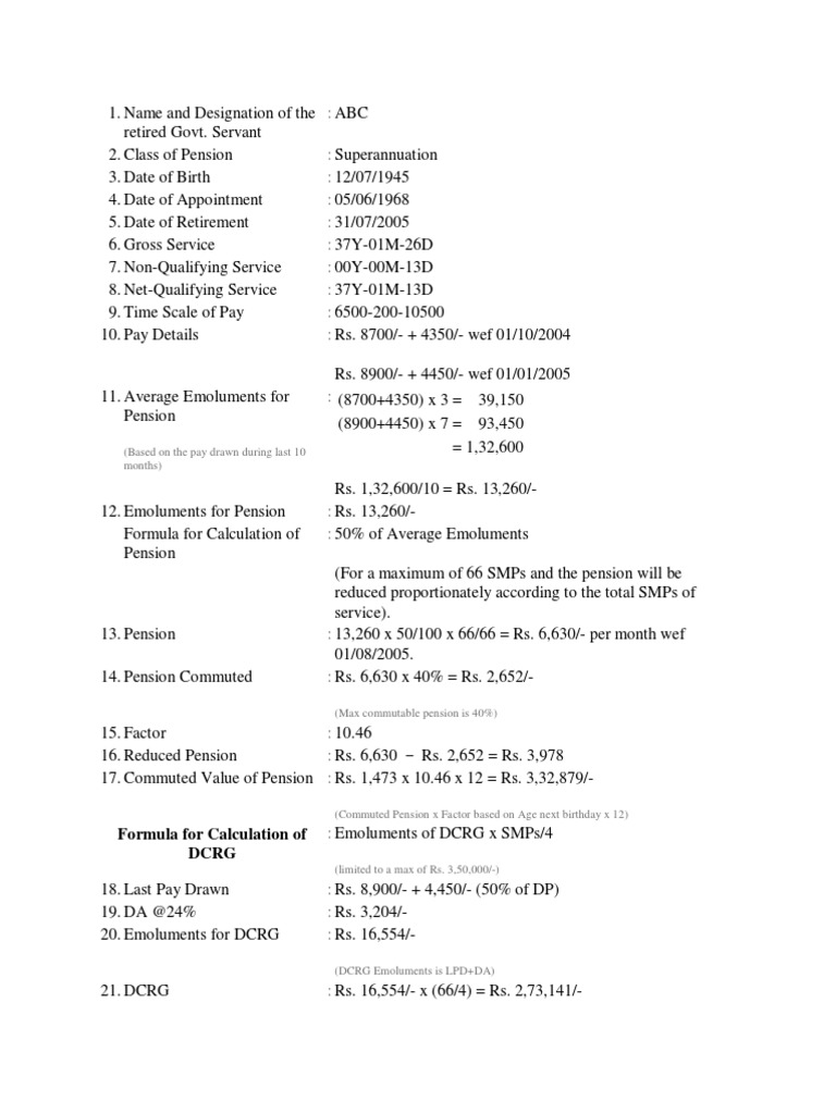 Formula For Calculation of DCRG: (Based On The Pay Drawn During Last 10 ...