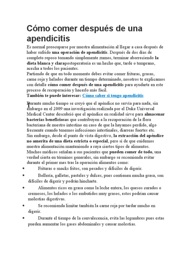 Cómo Comer Después de Una Apendicitis Carne Alimentos