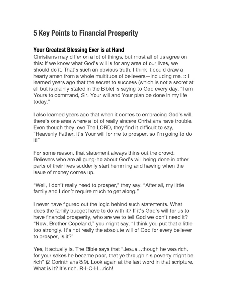 Keys to Financial Prosperity | PDF | Covenant (Biblical) | Book Of Genesis