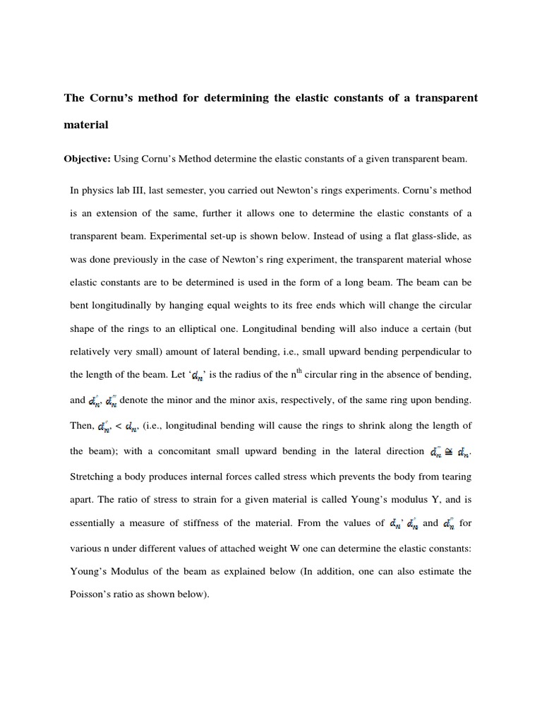 Cornu's Method for Elastic Constants | PDF | Bending | Beam (Structure)