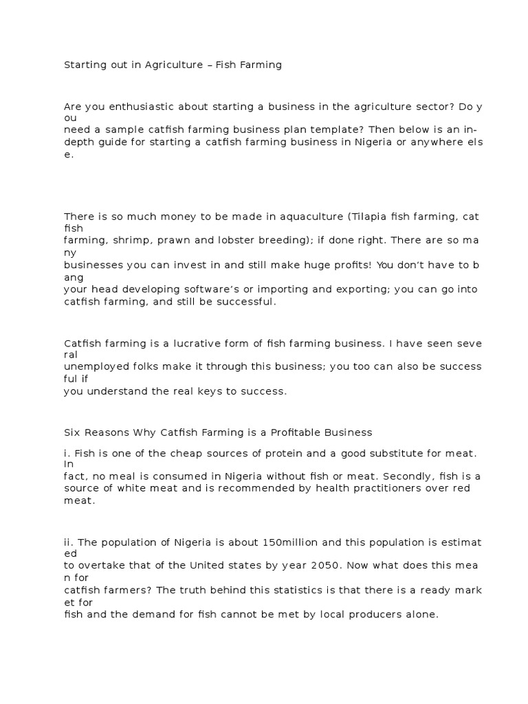 Fish Farm Business Plan Venture Capital