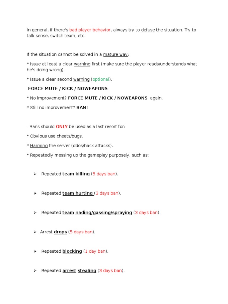 Player Behavior Management Guidelines | PDF