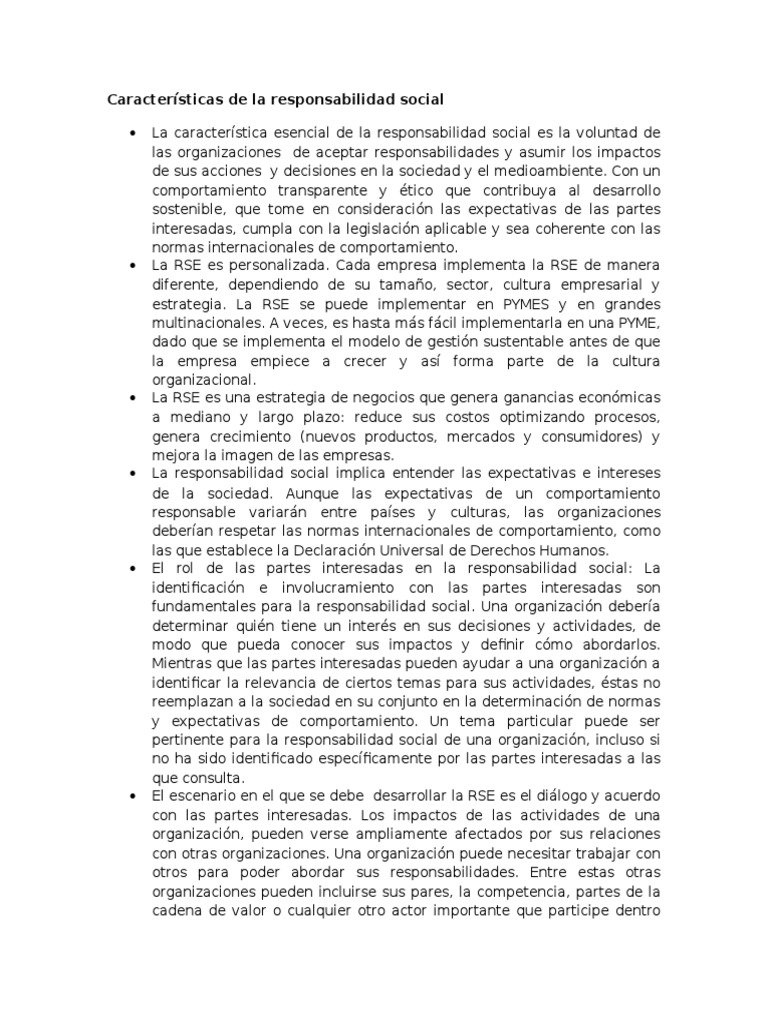 Características de La Responsabilidad Social