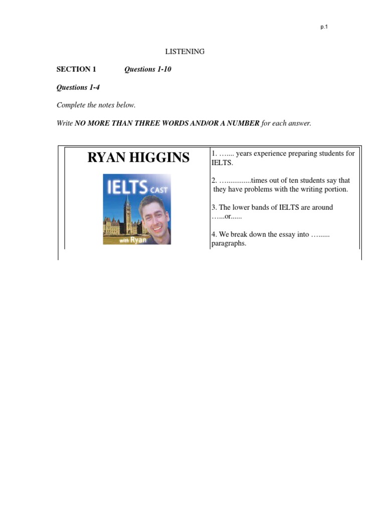 009 Ryan Transcript and Listening TEST PDF | PDF | Paragraph | Essays