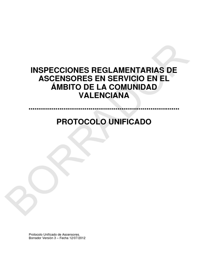 Protocolo Inspección Ascensores Borrador2013725847 Pdf Pdf