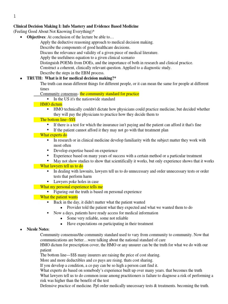 Clinical Decision Making & EBM Insights | PDF | Evidence Based Medicine ...