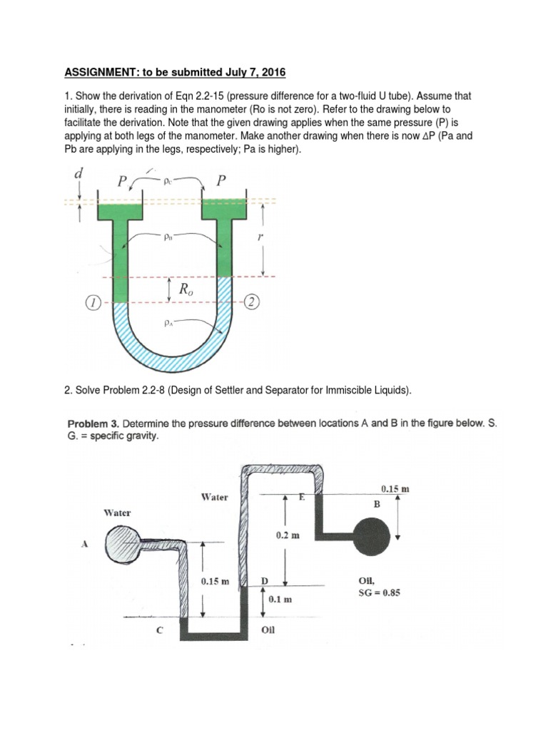 Deriving Pressure Difference in U-Tube Manometer | PDF