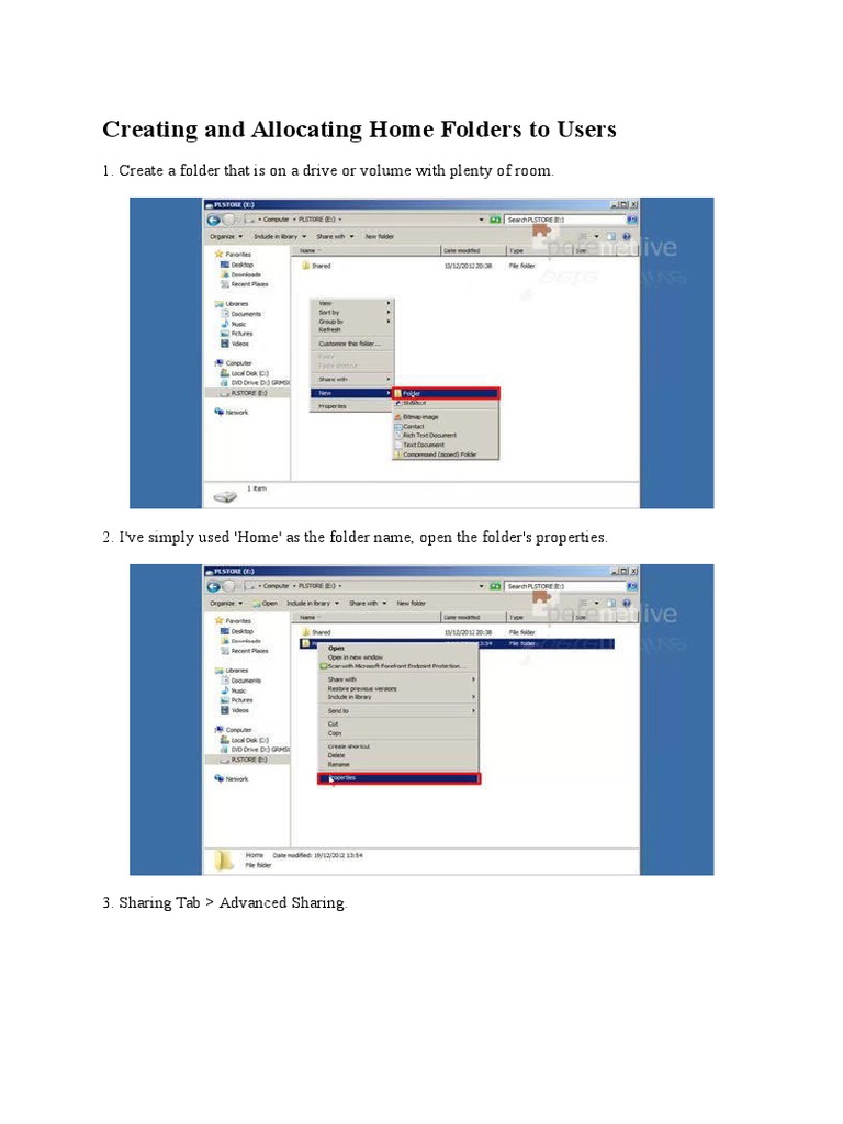 Creating and Allocating Home Folders To Users: 1. Create A Folder That ...