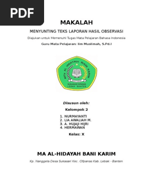 Makalah Laporan Hasil Observasi Contoh Makalah