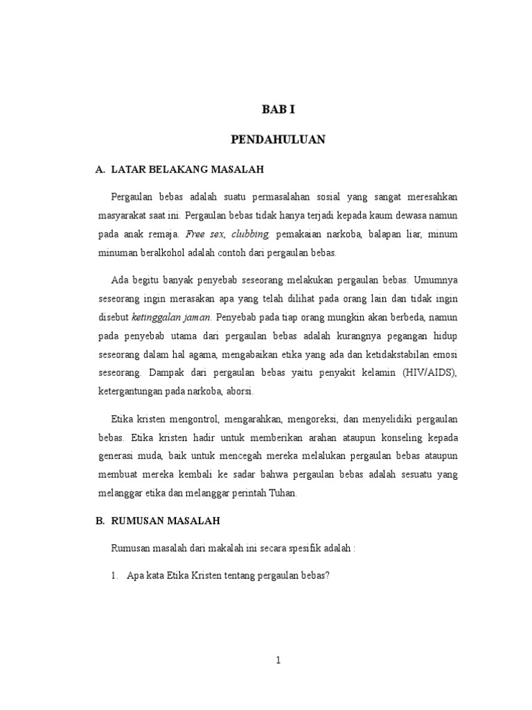 Materi Makalah Etika Kristen Tentang Pergaulan Bebas PDF