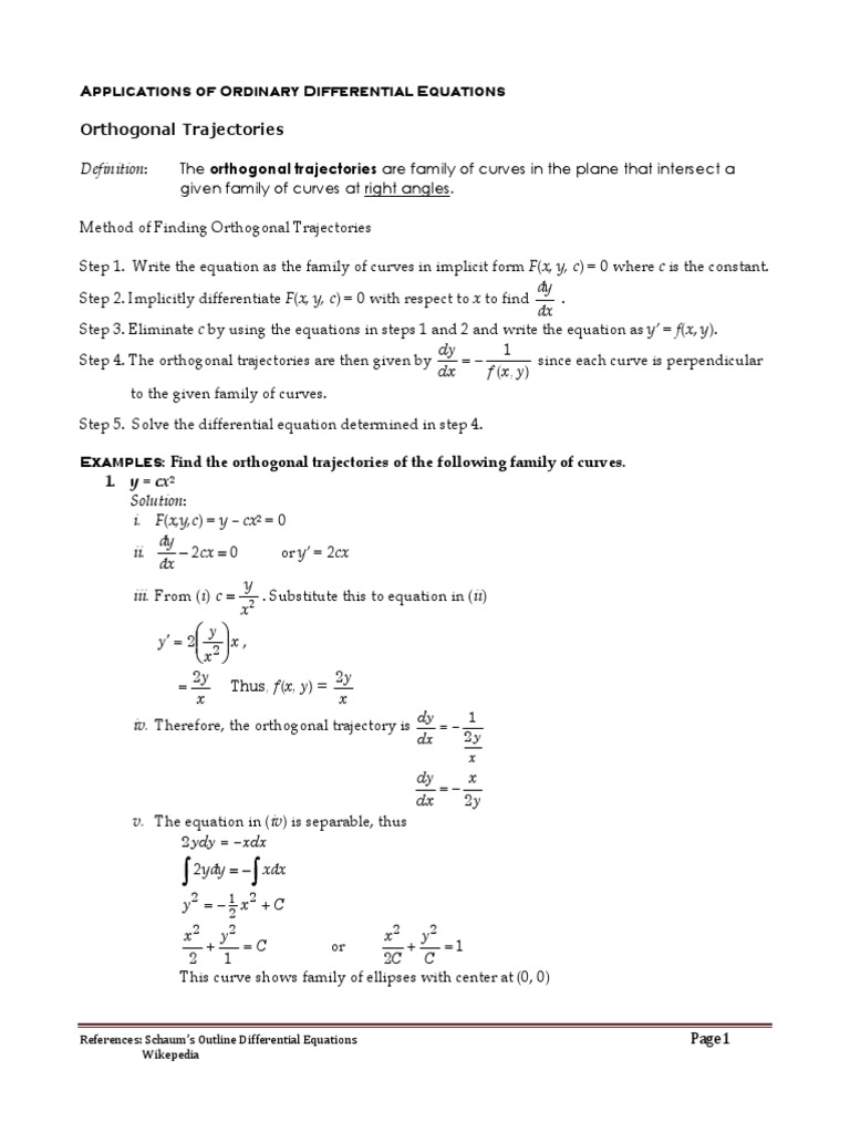 Applications of Ordinary Differential Equations PDF Equations