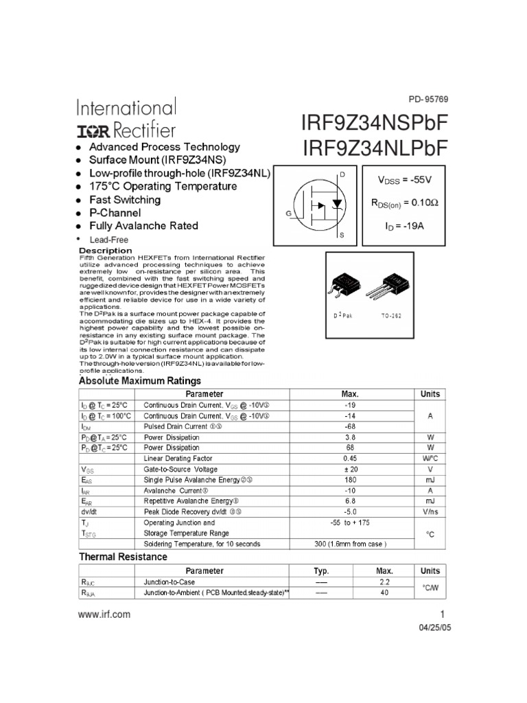 Datasheet IRF9Z34N | PDF