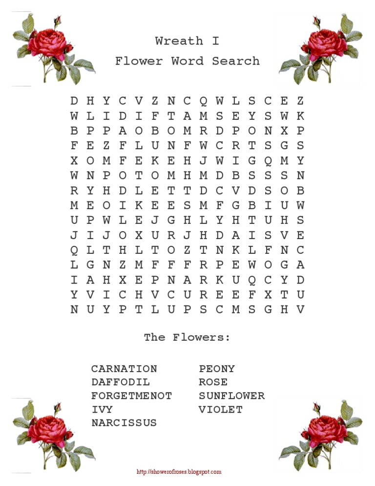Little Flowers Wreath I Flower Word Search PDF