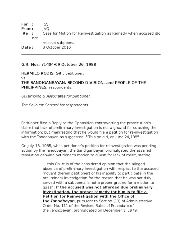 Cases For MOTION FOR REINVESTIGATION PDF