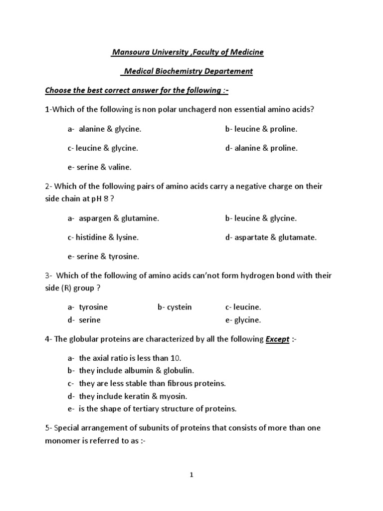 MCQs on Amino Acids and Proteins | PDF | Wellness